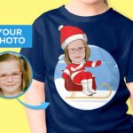 Personalized Merry Christmas Youth T-Shirt | Custom Santa Claus Snowboarding Tee