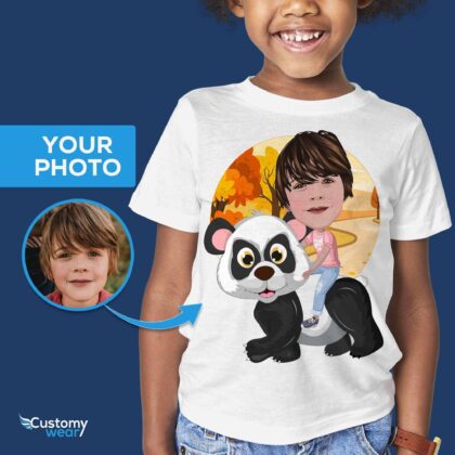 Custom Panda Riding Boy Shirt | Personalized Youth Tee Boy's T-shirts www.customywear.com 2