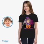 Personalized Witchy Girl Pumpkin T-shirt | Custom Halloween Tee Customizable Girls tees www.customywear.com 8