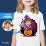 Personalized Witchy Girl Pumpkin T-shirt | Custom Halloween Tee Customizable Girls tees www.customywear.com 7