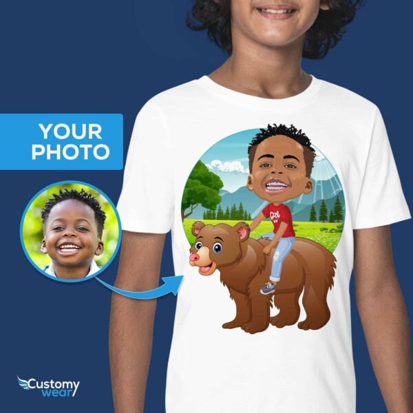 Custom Youth Bear Riding Shirt | Personalized Funny Kids Tee All Boys Tees www.customywear.com