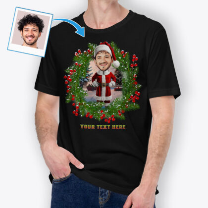 Custom Father Christmas T-Shirt for Men – Stylish Christmas T-Shirts for the Holidays Custom Gifts - Santa Claus Floral tree www.customywear.com