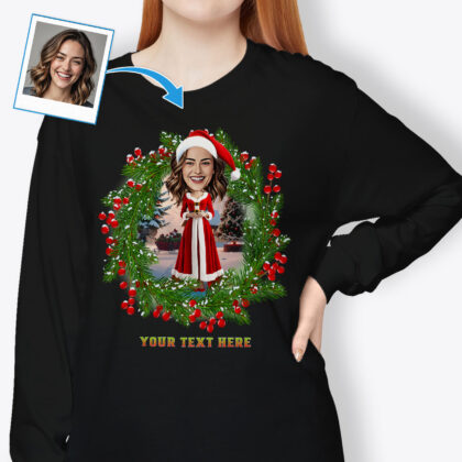 Custom Father Christmas T-Shirt for Women – Stylish Christmas T-Shirt for Women Custom Gifts - Santa Claus Floral tree www.customywear.com 2