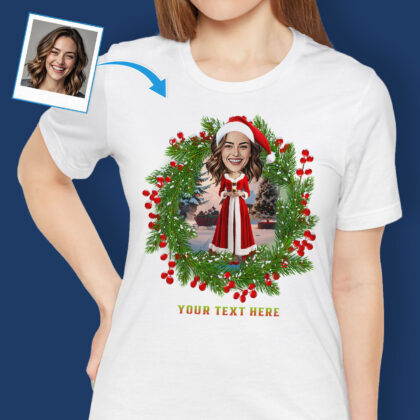 Personalized Father Christmas Tee for Women – Creative Christmas Shirt Design Ideas Custom Gifts - Santa Claus Floral tree www.customywear.com