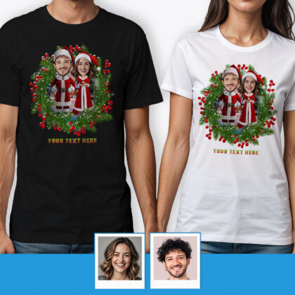 Custom Father Christmas T-Shirt for Couple – Ideal Couples Christmas Gift Custom Gifts - Santa Claus Floral tree www.customywear.com 2