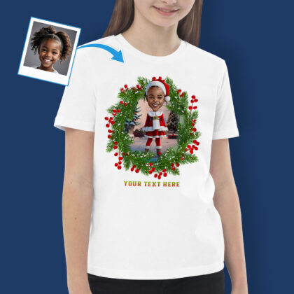 Custom Father Christmas T-Shirt for Girls – Unique Custom Christmas Shirt for Girls Custom Gifts - Santa Claus Floral tree www.customywear.com