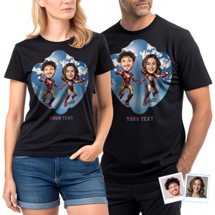 Transform Your Moments with Custom Metal Suit Hero T-Shirts Couple www.customywear.com