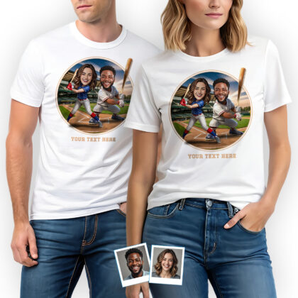 Custom Baseball T-Shirt for Couples – Personalized Baseball Player Tee with Photo Couple www.customywear.com